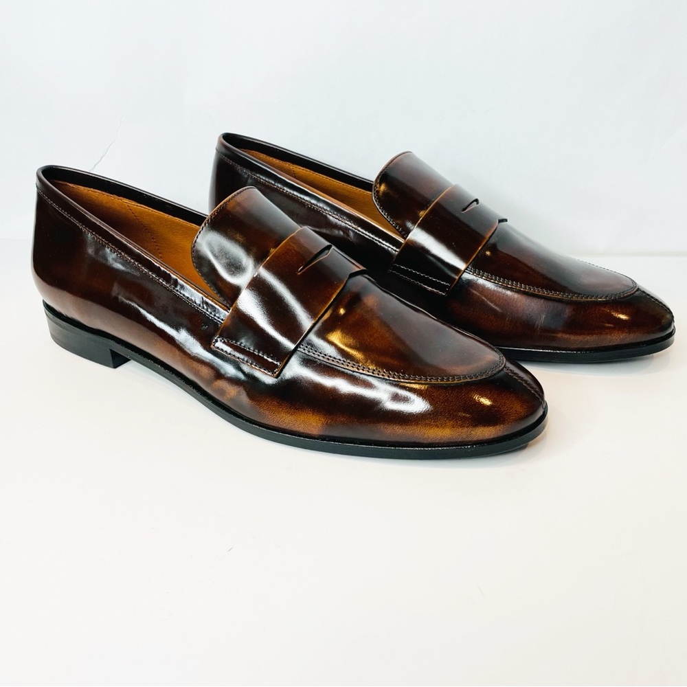 NWOB Anthroplogie Maeve Classic Brown Burnished Penny Leather Loafers